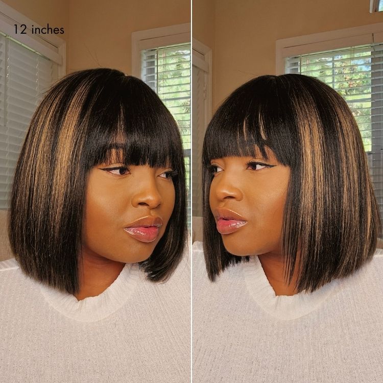 Put On and Go Realistic Glueless TRILL Bob with Bangs Minimalist Lace Wig 100% Human Hair - Image 6