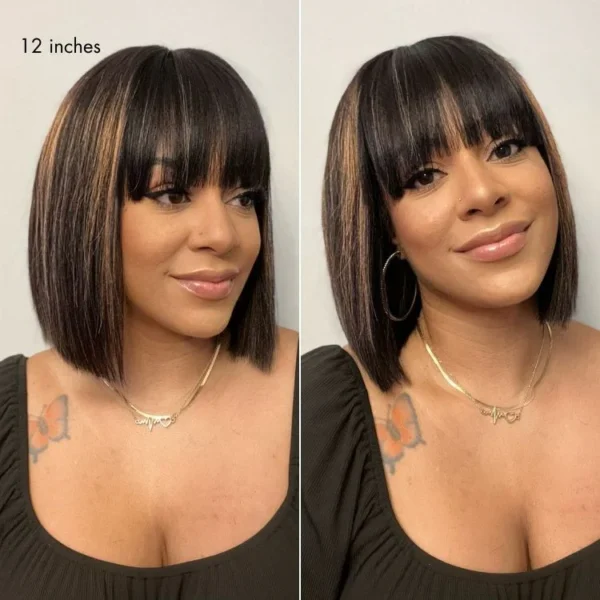 Put On and Go Realistic Glueless TRILL Bob with Bangs Minimalist Lace Wig 100% Human Hair