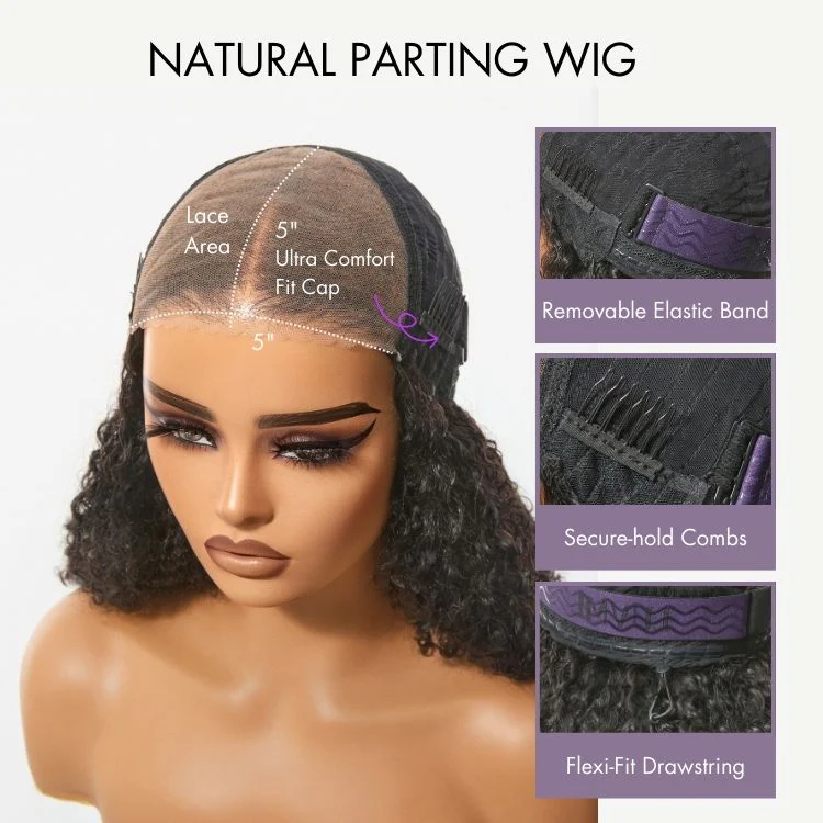 Beginner Friendly 220% Density Glueless 5x5 Closure Pre-Cut Lace Afro Curly Wig Flexi-Fit Drawstring Cap - Image 6