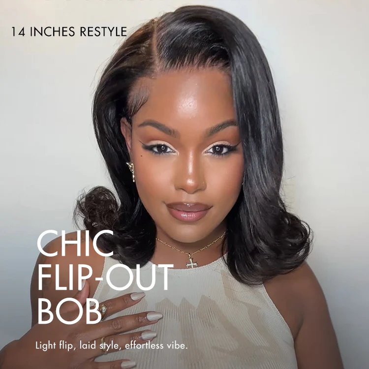 Retro 90s Flip Ends Bob Cut Wig Glueless 13x4 Frontal Lace Human Hair Wig - Image 3