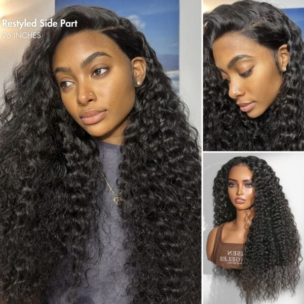 TRILL 250% Density Water Wave Glueless Flexi-Fit Drawstring 13x4 Frontal Lace Fluffy Curly High Density Wig Pre-Cut Lace