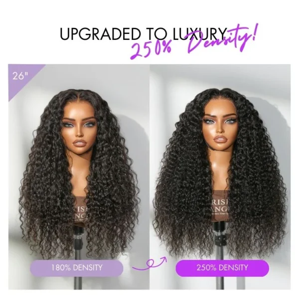TRILL 250% Density Water Wave Glueless Flexi-Fit Drawstring 13x4 Frontal Lace Fluffy Curly High Density Wig Pre-Cut Lace