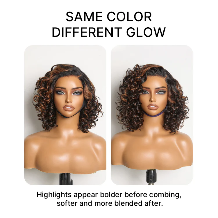 Effortless Elegance Copper Highlight / Natural Black Bouncy Curl Wig Minimalist HD Lace Glueless Wig Pre-Cut Lace - Image 14