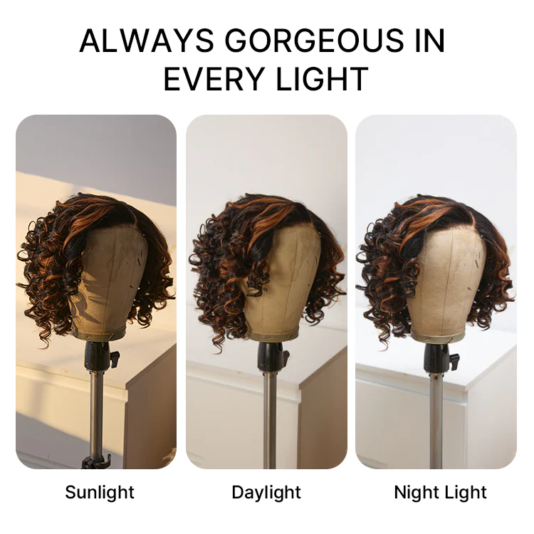 Effortless Elegance Copper Highlight / Natural Black Bouncy Curl Wig Minimalist HD Lace Glueless Wig Pre-Cut Lace - Image 2