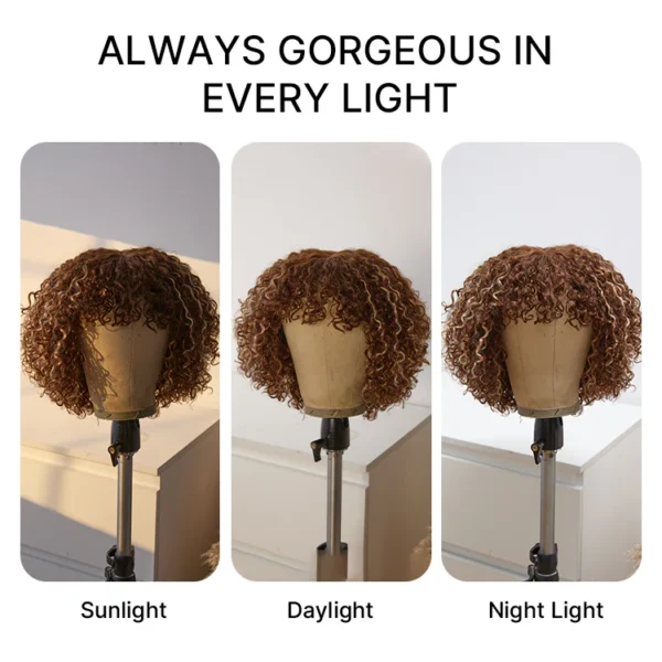 Beginner Friendly Ash Blonde Highlights Water Wave True Scalp Minimalist Lace Glueless Curly Wig with Bangs