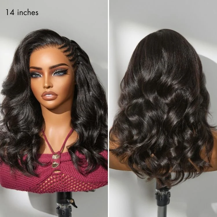 TRILL Side Braided Yaki Body Wave Glueless Ear-to-ear 13x6 Frontal HD Lace Wig Human Hair Flexi-Fit Drawstring Cap