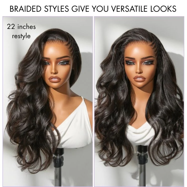 TRILL Side Braided Yaki Body Wave Glueless Ear-to-ear 13x6 Frontal HD Lace Wig Human Hair Flexi-Fit Drawstring Cap - Image 5