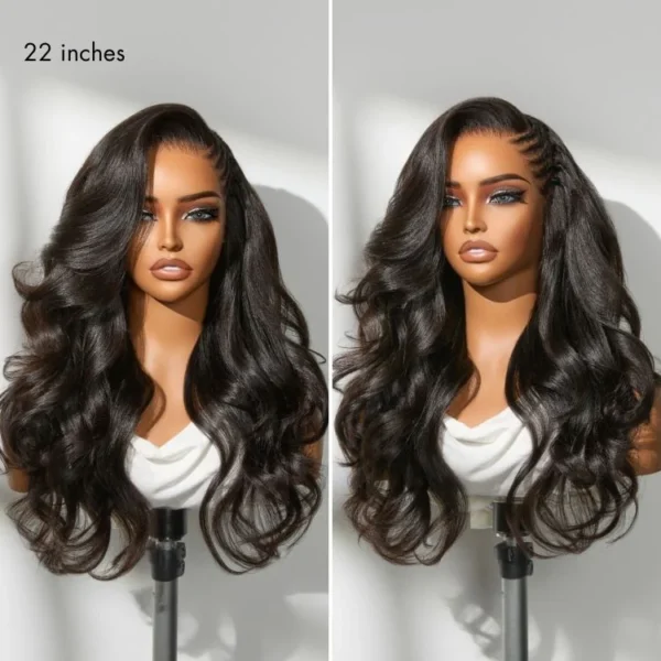 TRILL Side Braided Yaki Body Wave Glueless Ear-to-ear 13x6 Frontal HD Lace Wig Human Hair Flexi-Fit Drawstring Cap