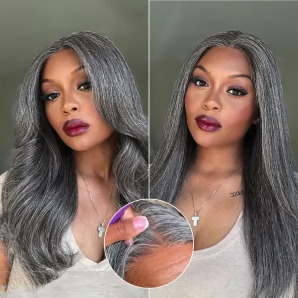 TRILL Hair 180% Density Salt and Pepper Straight Glueless Minimalist HD Lace T Part Grey Wig Pre-Cut Lace