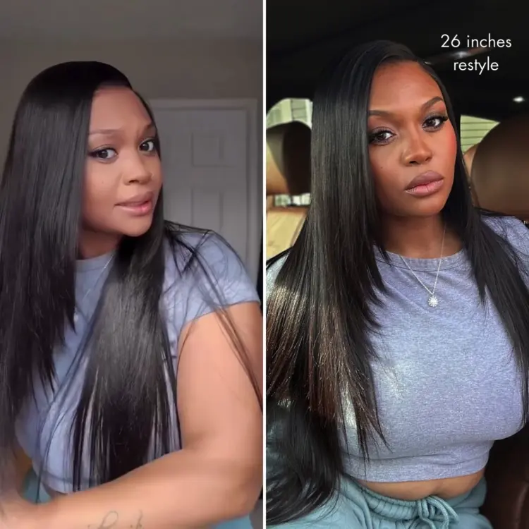 TRILL All-Day Comfort Wig 180% Density Layered Light Yaki Straight / Loose Body Wave Glueless 7x6 Closure HD Lace Human Hair Wig Pre-Cut - Image 5