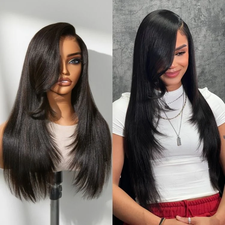 TRILL All-Day Comfort Wig 180% Density Layered Light Yaki Straight / Loose Body Wave Glueless 7x6 Closure HD Lace Human Hair Wig Pre-Cut