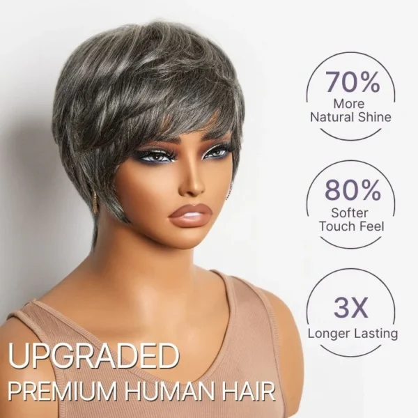 Throw On & Go Short Cut with Bangs Wig Ultra Comfort Skin-Like Soft Care Glueless Wig Hair Loss Friendly