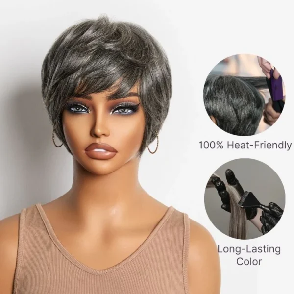 Throw On & Go Short Cut with Bangs Wig Ultra Comfort Skin-Like Soft Care Glueless Wig Hair Loss Friendly