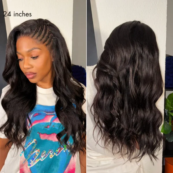 TRILL Side Braided Yaki Body Wave Glueless Ear-to-ear 13x6 Frontal HD Lace Wig Human Hair Flexi-Fit Drawstring Cap