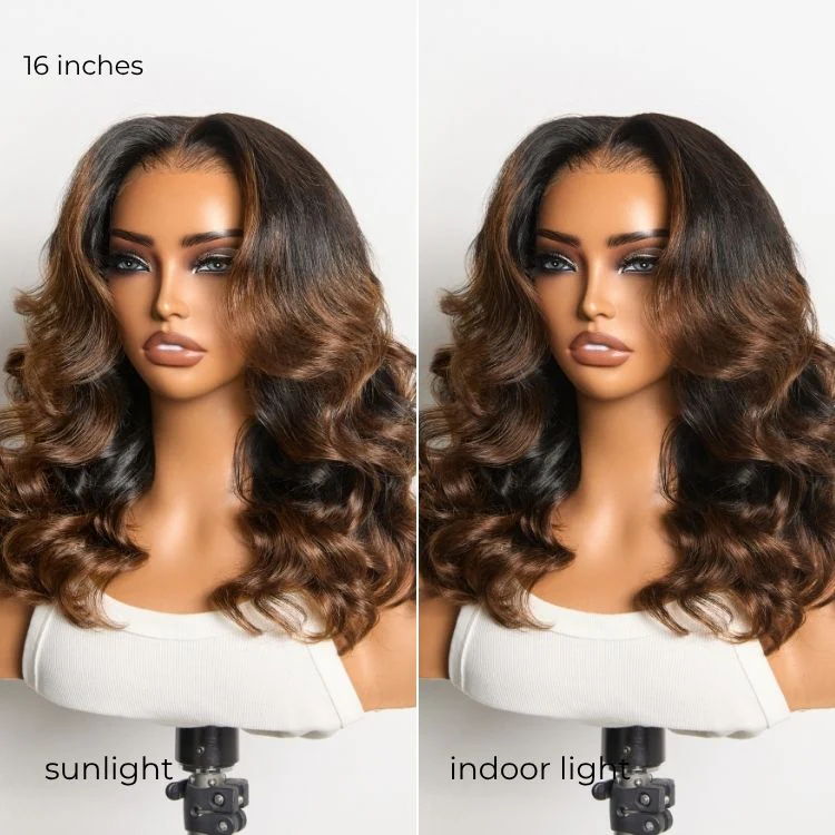 TRILL 200% Density Ombre Brown / Natural Loose Wave Glueless 13x6 HD Lace Front Shoulder Length Wig Pre-Cut Lace Flexi-Fit Drawstring Cap - Image 3