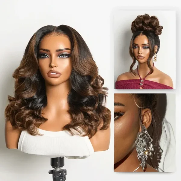 TRILL 200% Density Ombre Brown / Natural Loose Wave Glueless 13x6 HD Lace Front Shoulder Length Wig Pre-Cut Lace Flexi-Fit Drawstring Cap
