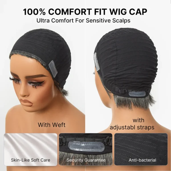 Throw On & Go Short Cut with Bangs Wig Ultra Comfort Skin-Like Soft Care Glueless Wig Hair Loss Friendly