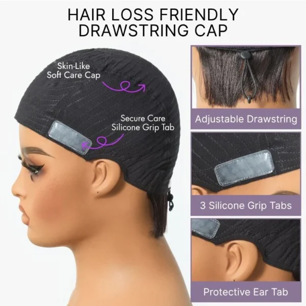Throw On & Go Short Cut with Bangs Wig Ultra Comfort Skin-Like Soft Care Glueless Wig Hair Loss Friendly