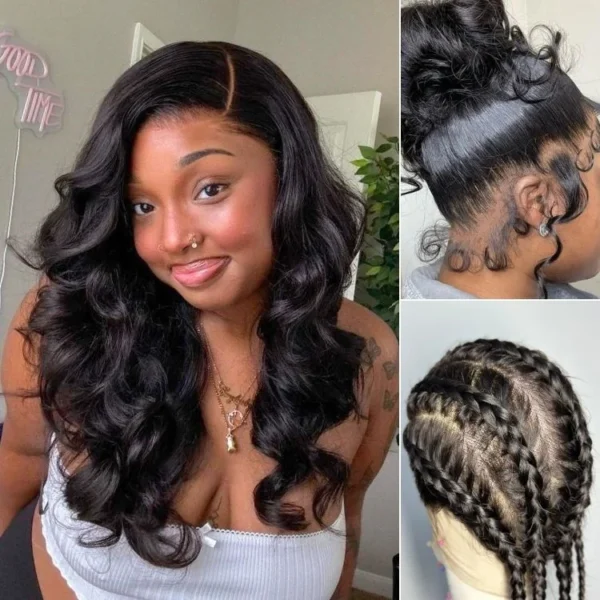 TRILL Hair Full Lace Classy Natural Black Body WaveFree Parting Half Up Half Down Wig Invisi Drawstring Cap Pre-cut Lace