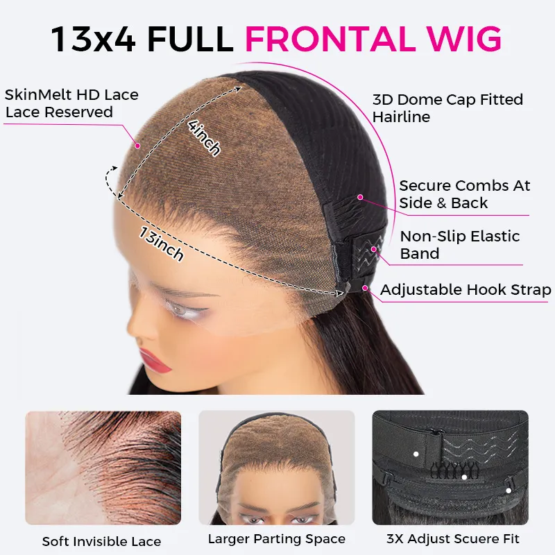 Yaki Straight 13×4 HD Lace Frontal Wig 6×5 Closure Glueless Human Hair Pre Bleached & Plucked - Image 6