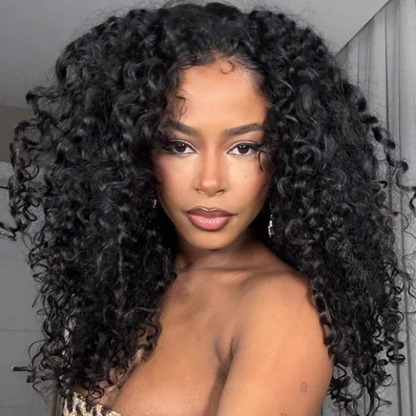 Bouncy Deep Wave V Part Human Hair Wig With Drawstring Super Natural Protective Style