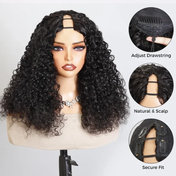Bouncy Deep Wave V Part Human Hair Wig With Drawstring Super Natural Protective Style
