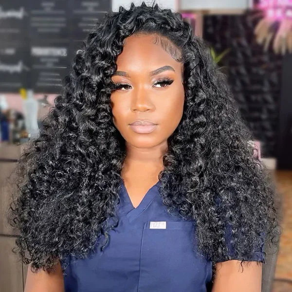 Bouncy Deep Wave V Part Human Hair Wig With Drawstring Super Natural Protective Style