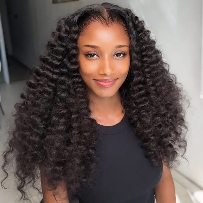 Spiral Deep Curl Fluffy Style Glueless Human Hair Wig Pre Bleached & Plucked Pull Go Drawstring - Image 3