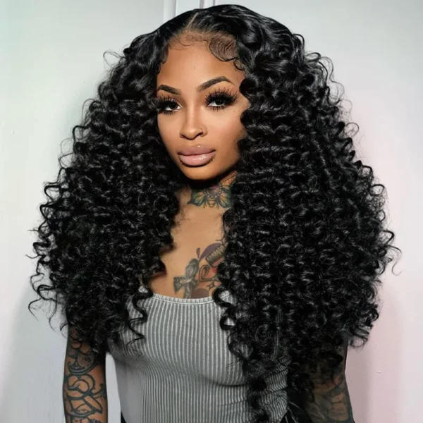 Spiral Deep Curl Fluffy Style Glueless Human Hair Wig Pre Bleached & Plucked Pull Go Drawstring