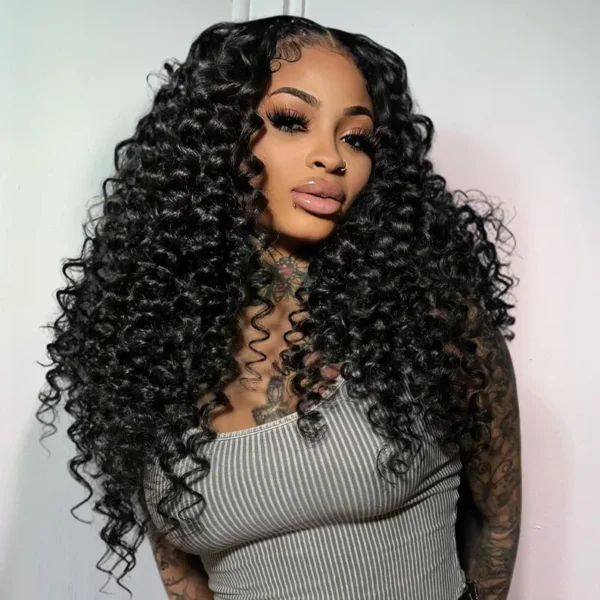Spiral Deep Curl Fluffy Style Glueless Human Hair Wig Pre Bleached & Plucked Pull Go Drawstring