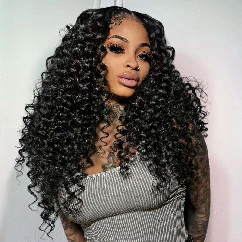 Spiral Deep Curl Fluffy Style Glueless Human Hair Wig Pre Bleached & Plucked Pull Go Drawstring - Image 2