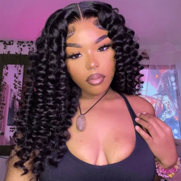 Spiral Deep Curl Fluffy Style Glueless Human Hair Wig Pre Bleached & Plucked Pull Go Drawstring