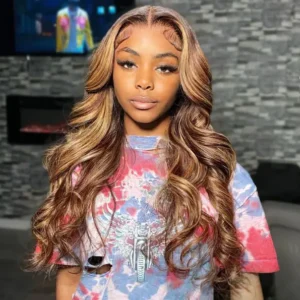 Flash Sale | Honey Blonde Highlight 13×4 Lace Front Body Wave Straight Human Hair Wigs Brown Mix Color
