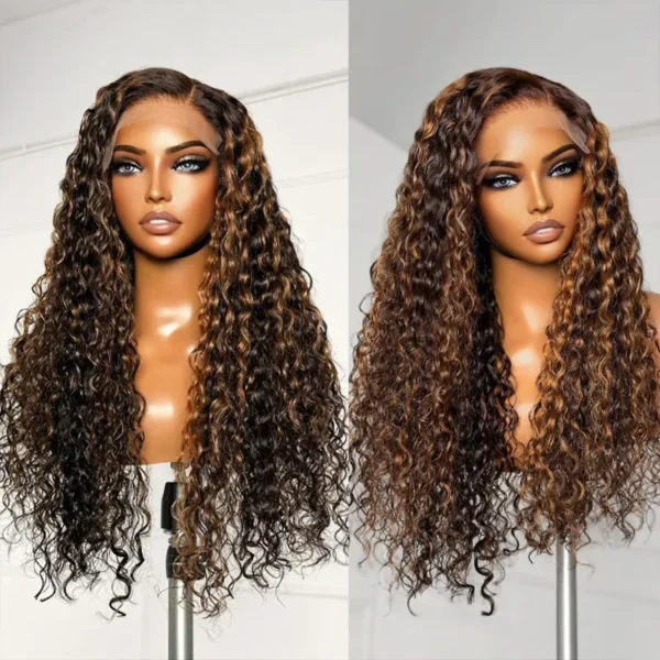 Highlight Water Wave 6×5 HD Lace Wear Go Glueless Honey Blonde Closure Wig 180% Density