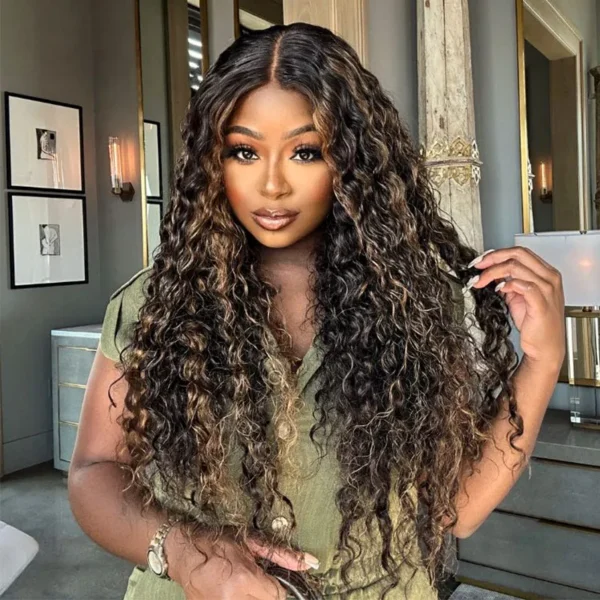 Highlight Water Wave 6×5 HD Lace Wear Go Glueless Honey Blonde Closure Wig 180% Density