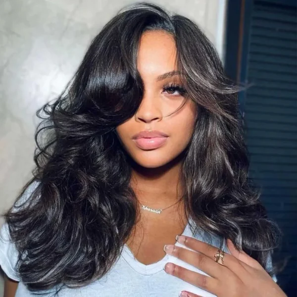 Yaki Loose Body Wave V Part Wig Pre Styled Layer Cut Human Hair Wig 180% Density