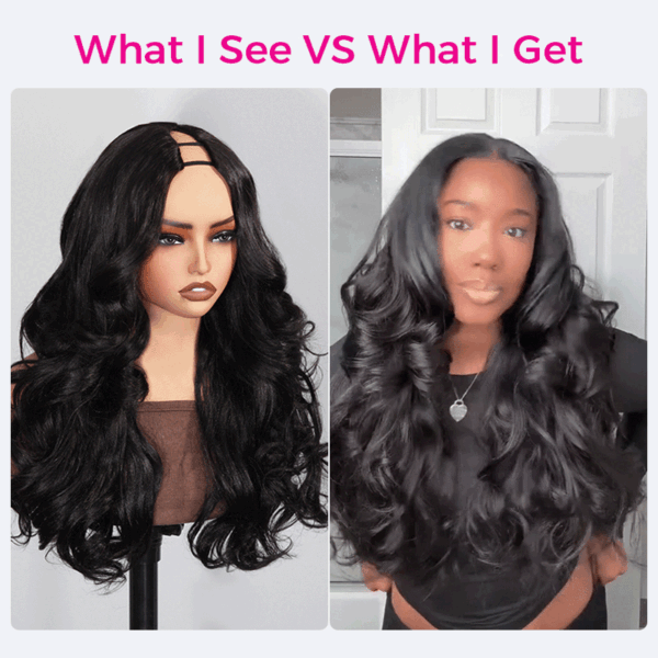 Yaki Loose Body Wave V Part Wig Pre Styled Layer Cut Human Hair Wig 180% Density