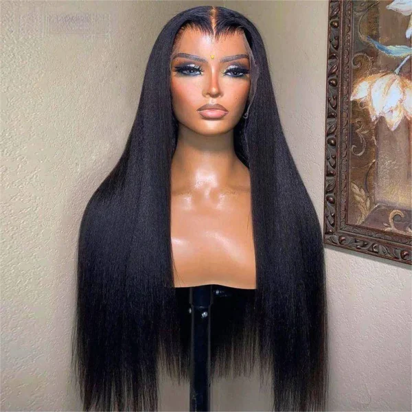 Yaki Straight 13×4 HD Lace Frontal Wig 6×5 Closure Glueless Human Hair Pre Bleached & Plucked