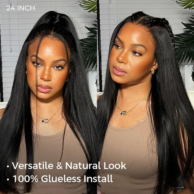 Yaki Straight 13×4 HD Lace Frontal Wig 6×5 Closure Glueless Human Hair Pre Bleached & Plucked - Image 4