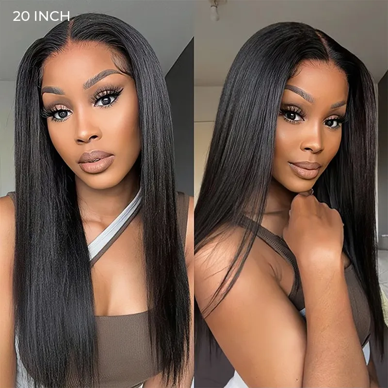 Yaki Straight 13×4 HD Lace Frontal Wig 6×5 Closure Glueless Human Hair Pre Bleached & Plucked - Image 2
