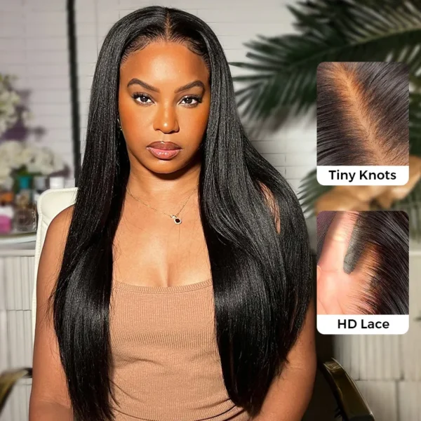 Yaki Straight 13×4 HD Lace Frontal Wig 6×5 Closure Glueless Human Hair Pre Bleached & Plucked