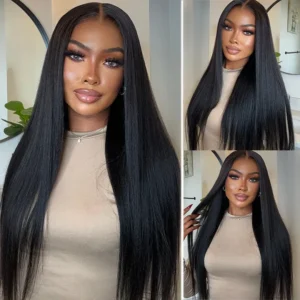 Yaki Straight 13×4 HD Lace Frontal Wig 6×5 Closure Glueless Human Hair Pre Bleached & Plucked